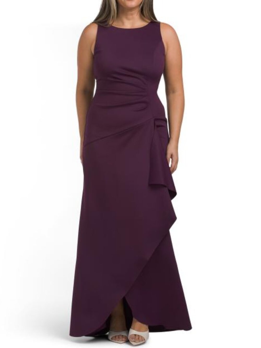 ALEX EVENINGS Stretch Scuba Cascade Ruffle Dress